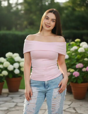Blusa Cuello Bandeja Manga Corta Lycra Gruesa Doble Tela
