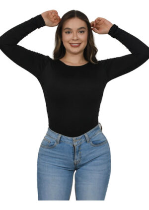 Body Cuello Redondo Blusa Mujer Manga Larga En Licra