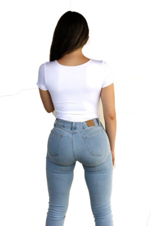 Body Olena Manga Corta, En Lycra  Moda, Blusa Blanco Lisa L Xl