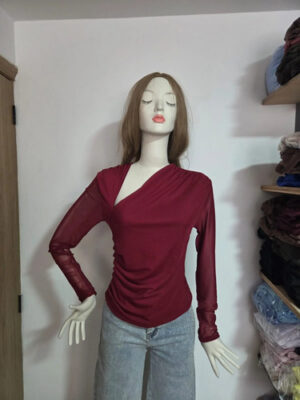 Blusa Liz Mallatex Manga Larga, Moda Vinotinto Lisa Sm