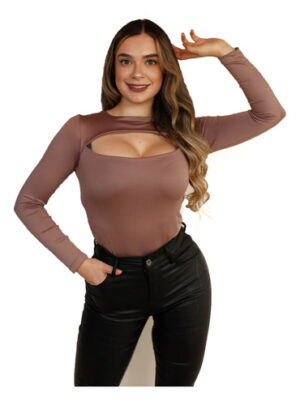 Body Olena Manga Larga En Lycra , Moda, Blusa Cafe Liso 2xl