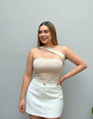Body Ayda Manga Sisa Tira En Cuello Strapless Blusa Lxl Beige Liso Lxl