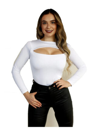 Body Olena Manga Larga En Lycra , Moda, Blusa Blanco Liso 2xl