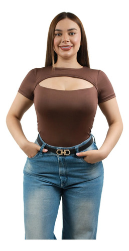 Body Olena Manga Corta, En Lycra  Moda, Blusa Cafe Lisa L Xl