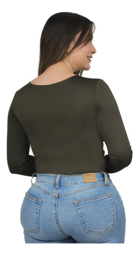Body Olena Manga Larga En Lycra , Moda, Blusa Verde Liso 2xl