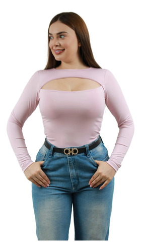 Body Olena Manga Larga En Lycra , Moda, Blusa Rosa Liso Sm