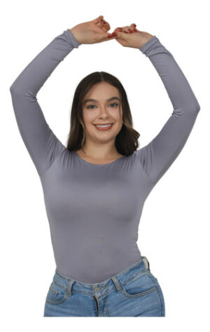 Body Cuello Redondo Control Blusa Mujer Manga Larga En Licra Gris Lisa Sm