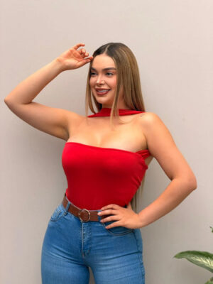 Body Ayda Manga Sisa Tira En Cuello Strapless Blusa Lxl Rojo Liso Lxl