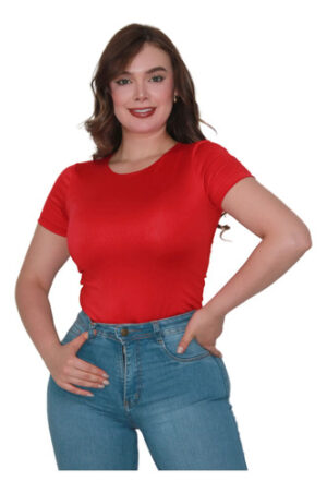 Body Cuello Redondo Control, Licrada Mujer Manga Corta Doble Rojo Lisa Sm