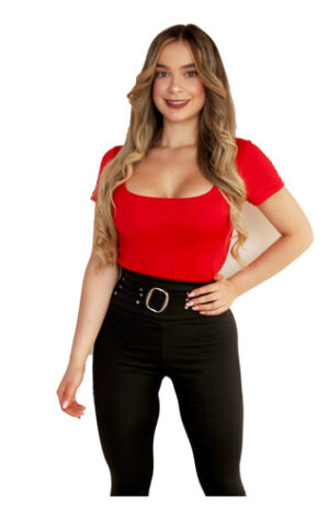 Body Mujer * Control Manga Corta Licrado Doble, Blusa Bodie Rojo Lisa L Xl