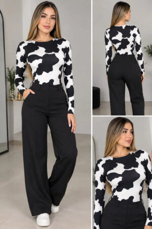 Body Cuello Redondo Blusa Mujer Manga Larga En Licra Vaca Lisa L Xl