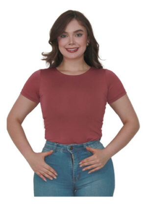Body Cuello Redondo Control, Licrada Mujer Manga Corta Doble Oro Rosa Lisa Sm