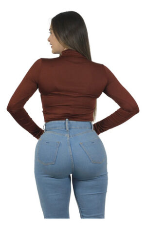 Blusa Crop Top Lycra Mujer Manga Larga  Básica Vinotinto Lisa Sm