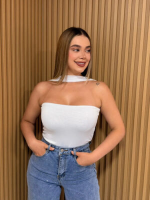 Body Ayda Manga Sisa Tira En Cuello Strapless Blusa Lxl Blanco Liso Lxl