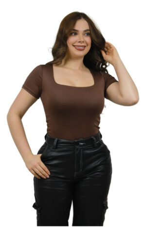 Body Mujer * Control Manga Corta Licrado Doble, Blusa Bodie Cafe Lisa Sm