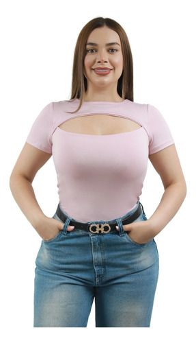 Body Olena Manga Corta, En Lycra  Moda, Blusa Rosa Lisa Sm